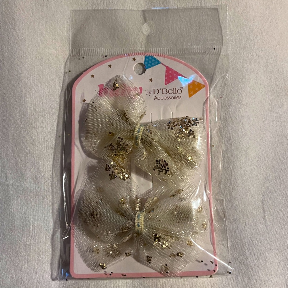 Gold Sparkle Bow Hair Clips